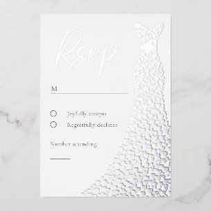 Silver Foil Dress Bridal oder Birthday RSVP Card Folieneinladung