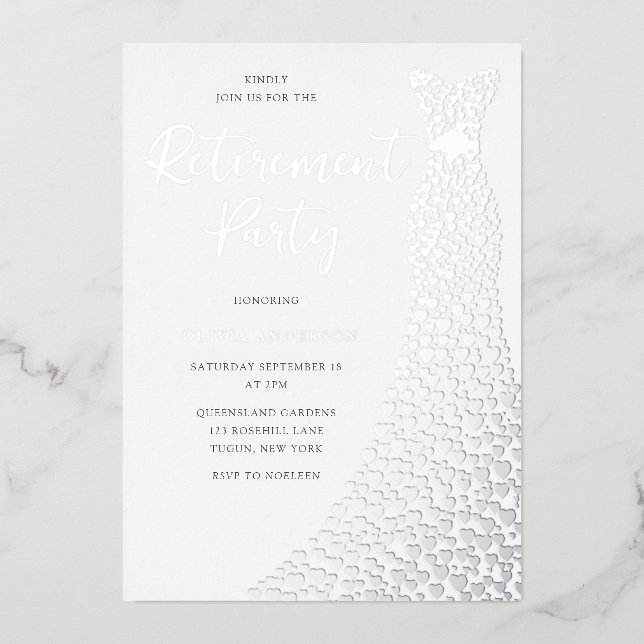 Silver Foil Dress Retirement Party Folieneinladung (Vorderseite)