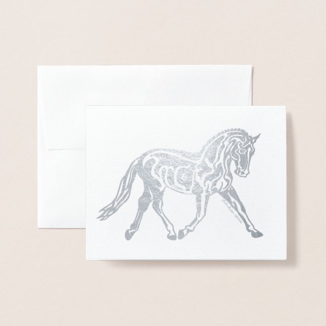Silver Foil Dressage Horse Folienkarte (Vorderseite mit Umschlag)