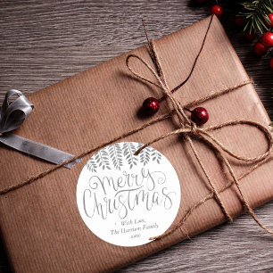 Silver Foil Effect Typography Merry Christmas Runder Aufkleber