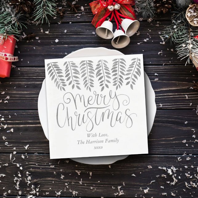 Silver Foil Effect Typography Merry Christmas Serviette (Von Creator hochgeladen)