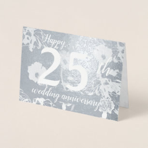 Silver Foil Floral 25. Hochzeitstag Jubiläum Blank Folienkarte