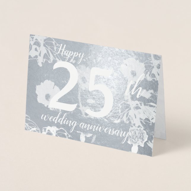 Silver Foil Floral 25. Hochzeitstag Jubiläum Blank Folienkarte (Vorderseite)