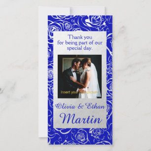 Silver Foil Floral mit Rose und Royal Blue Dankeskarte