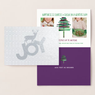 Silver Foil Foto Christmas Stag Card Lila Green Folienkarte