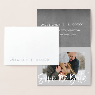 Silver Foil Foto Save the Date Karte