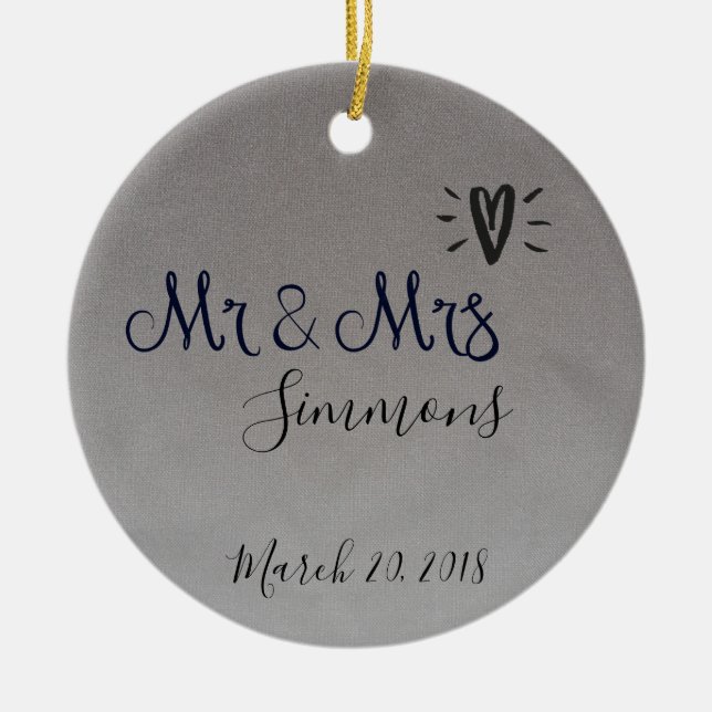 Silver Foil gerade verheiratet Mr. Mrs. Date Keramik Ornament (Vorne)