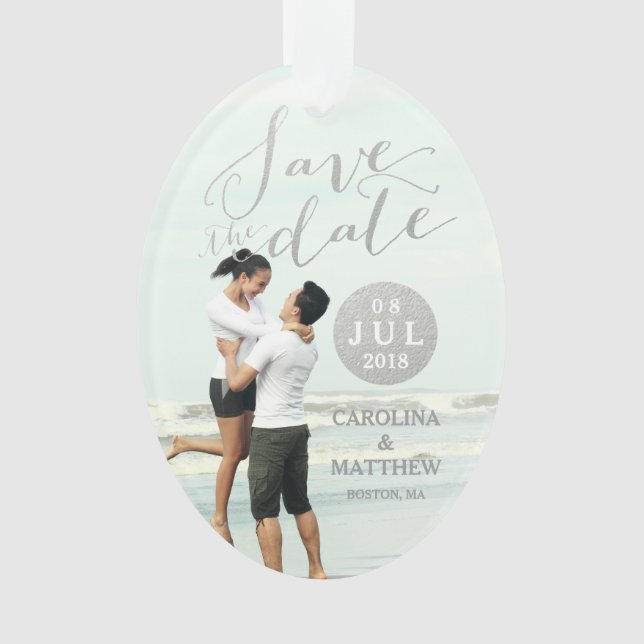 Silver Foil Glamour | Foto Save the Date Urlaub Ornament (Vorderseite)