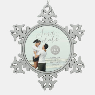 Silver Foil Glamour   Foto Save the Date Urlaub Schneeflocken Zinn-Ornament