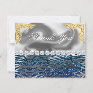 Silver Foil Gold, Dark Blue Zebra Print Birthday Dankeskarte