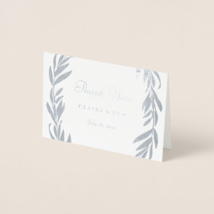Silver Foil Gray Leaf Wreath Wedding Vielen Dank Folienkarte