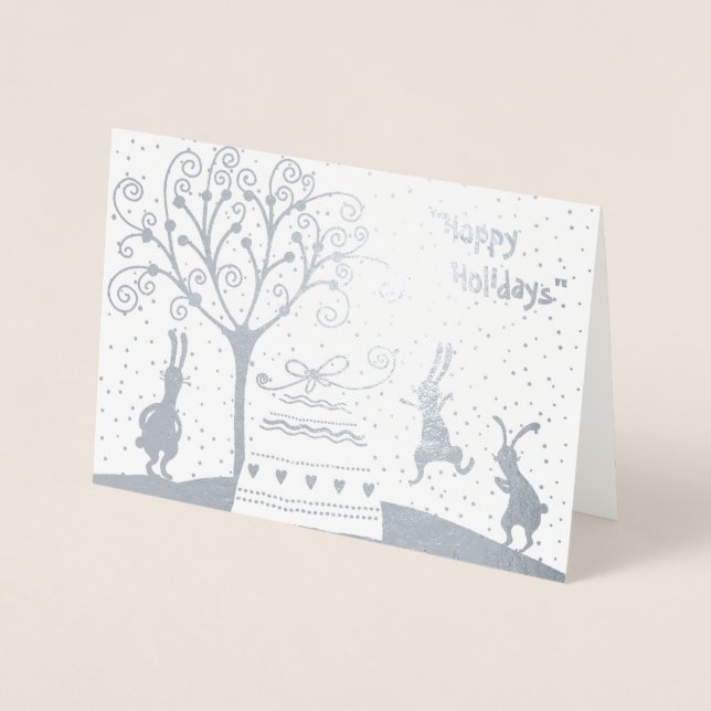 Silver Foil Hoppy Holidays Weihnachtsgrüßkarte Folienkarte (Vorderseite)