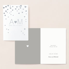 Silver Foil Hört mit Monogramm Liebe Hochzeit Folienkarte