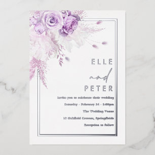 Silver Foil & Lavender Rose Hochzeit Folieneinladung