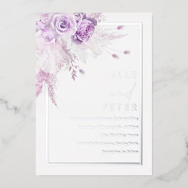 Silver Foil & Lavender Roses Wedding Folieneinladung