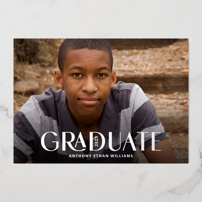 Silver Foil Modern 1-Foto Graduation Party Folieneinladung (Vorderseite)