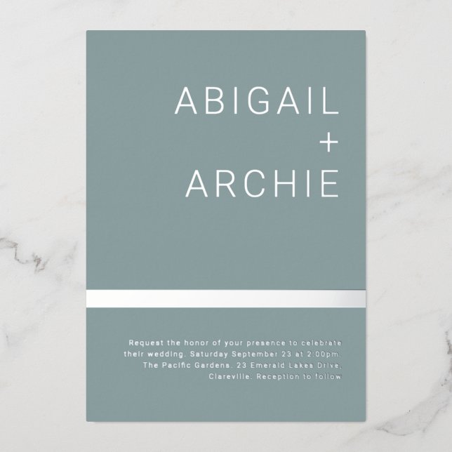 Silver Foil Moderne Minimalistische Hochzeit Folieneinladung (Vorderseite)