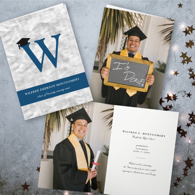 Silver Foil Monogram Alphabet W Modern Foto Grad Einladung (Von Creator hochgeladen)