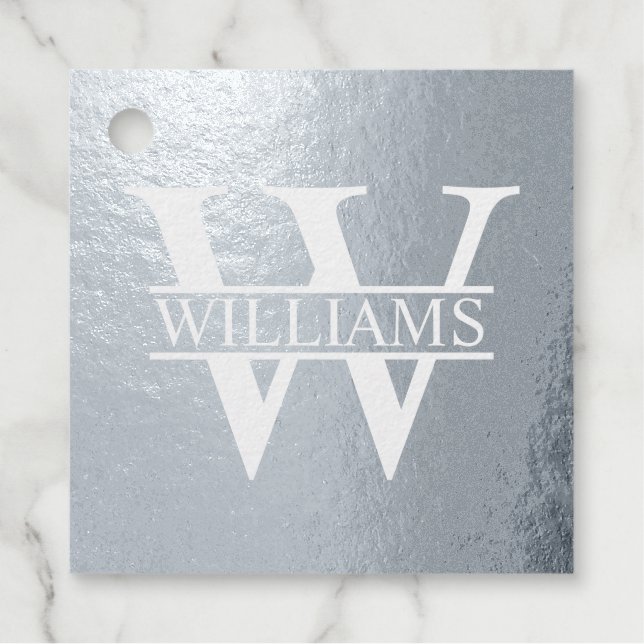 Silver Foil Personalisiert Monogramm und Name Geschenkanhänger (Vorderseite)