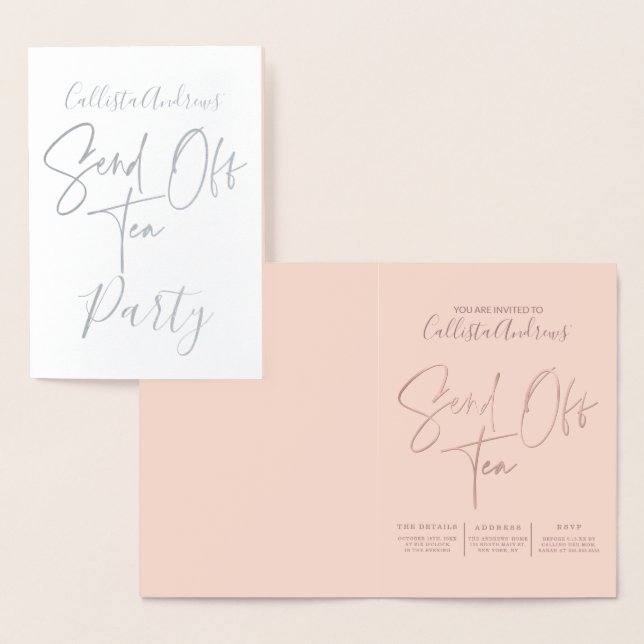 Silver Foil Pink Rose Gold Typografie Absenden Tee Folienkarte (Anzeige)