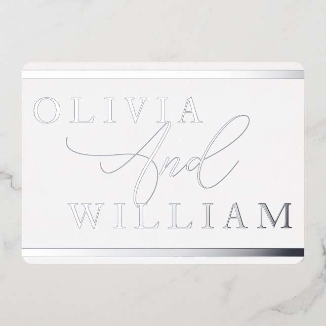Silver Foil präsentiert Moderne Elegante Hochzeit Folieneinladung (Vorderseite)