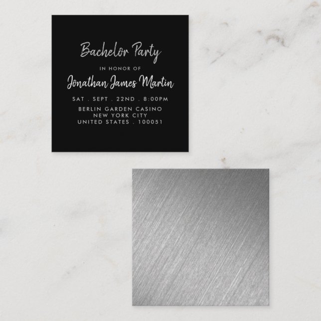 Silver Foil & Script Bachelor Party Ticket Einladu (Vorne/Hinten)