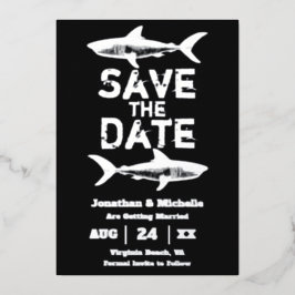 Silver Foil Shark Beach Hochzeit Save the Date Folieneinladung