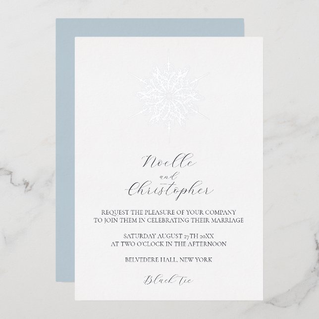 Silver Foil Snowflake Elegante Winterhochzeit Folieneinladung (Vorderseite/Rückseite)