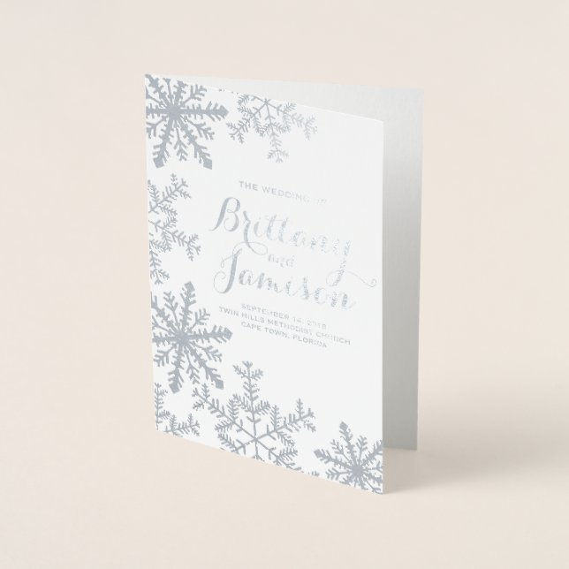 Silver Foil Snowflakes Winter Wedding Programm (Vorderseite)