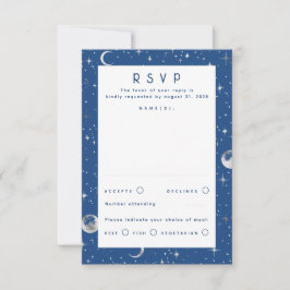 Silver Foil Stars Celestial Wedding RSVP Karte