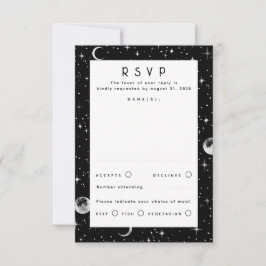 Silver Foil Stars Celestial Wedding RSVP Karte