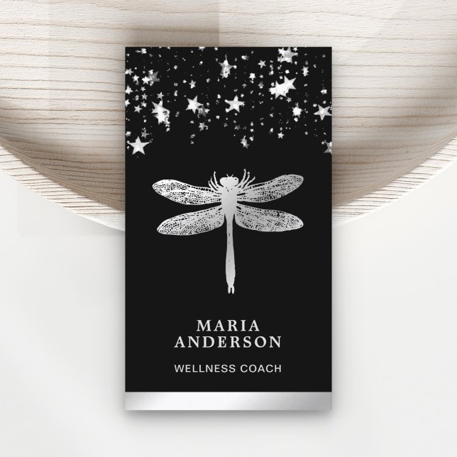 Silver Foil Stars Confetti Silver Dragonfly Visitenkarte (Von Creator hochgeladen)