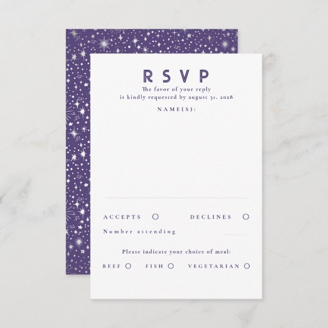 Silver Foil Stars Modern Wedding RSVP (Vorne/Hinten)