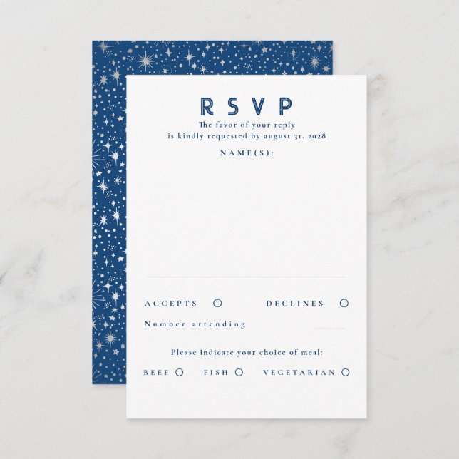 Silver Foil Stars Modern Wedding RSVP (Vorne/Hinten)