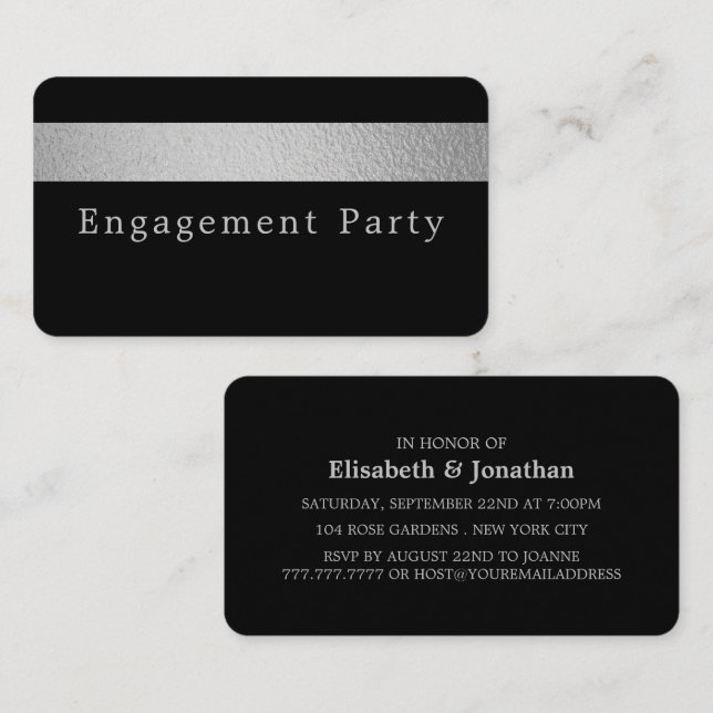Silver Foil Strip, Engagement Party Ticket Einladu (Vorne/Hinten)