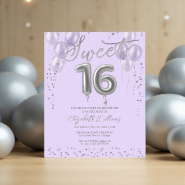 Silver Foil Sweet 16 Balloons Budget Einladungen