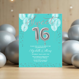 Silver Foil Sweet 16 Balloons Budget Einladungen