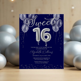 Silver Foil Sweet 16 Balloons Budget Einladungen