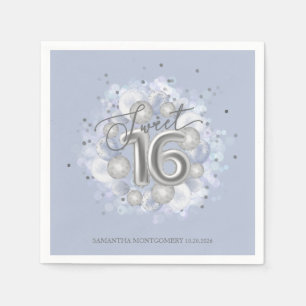 Silver Foil Sweet 16 Bday Balloons Dusty Blue Serviette
