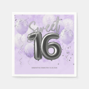 Silver Foil Sweet 16 Bday Balloons Lavender Napki Serviette