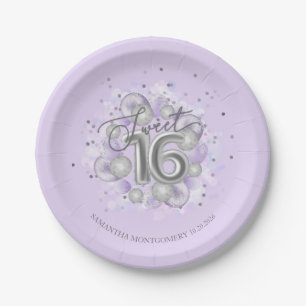 Silver Foil Sweet 16 Bday Balloons Party Lavender Pappteller