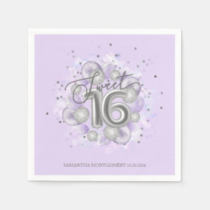 Silver Foil Sweet 16 Bday Balloons Party Lavender Serviette