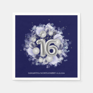 Silver Foil Sweet 16 Bday Balloons Royal Blue Serviette