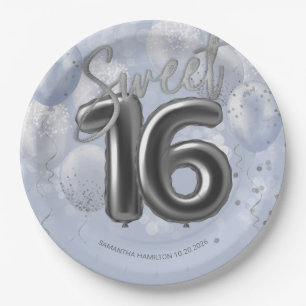 Silver Foil Sweet 16 Birthday Balloons Dusty Blue Pappteller