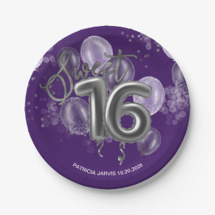 Silver Foil Sweet 16 Birthday Balloons Lila Pappteller