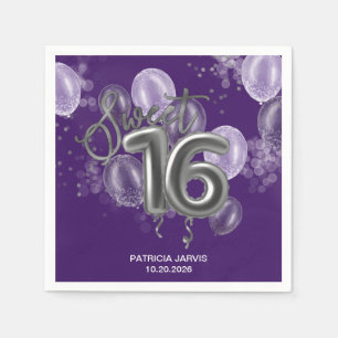 Silver Foil Sweet 16 Birthday Balloons Lila Serviette