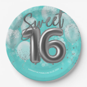 Silver Foil Sweet 16 Birthday Balloons Party Aquam Pappteller