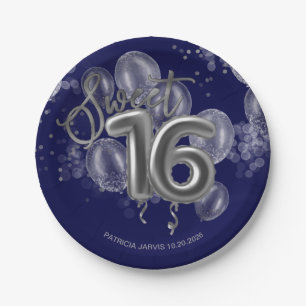 Silver Foil Sweet 16 Birthday Balloons Royal Blue Pappteller