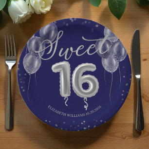 Silver Foil Sweet 16 Birthday Balloons Royal Blue Pappteller