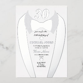 Silver Foil Tuxedo Anzug Mens 30. Geburtstag Party Folieneinladung